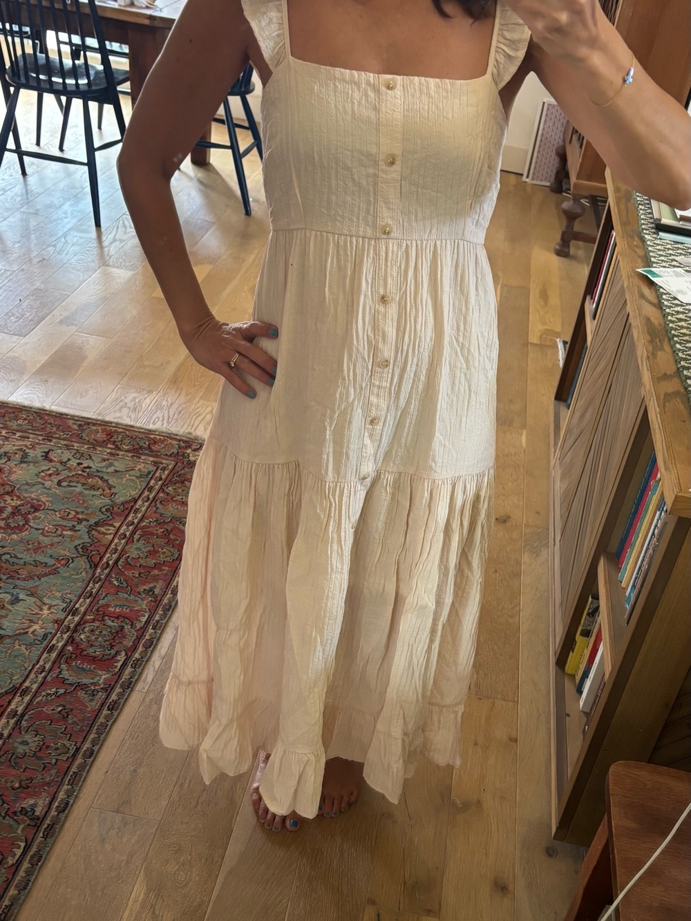Blu Pepper Cream Ruffle-Sleeve Button-Front Maxi Dress